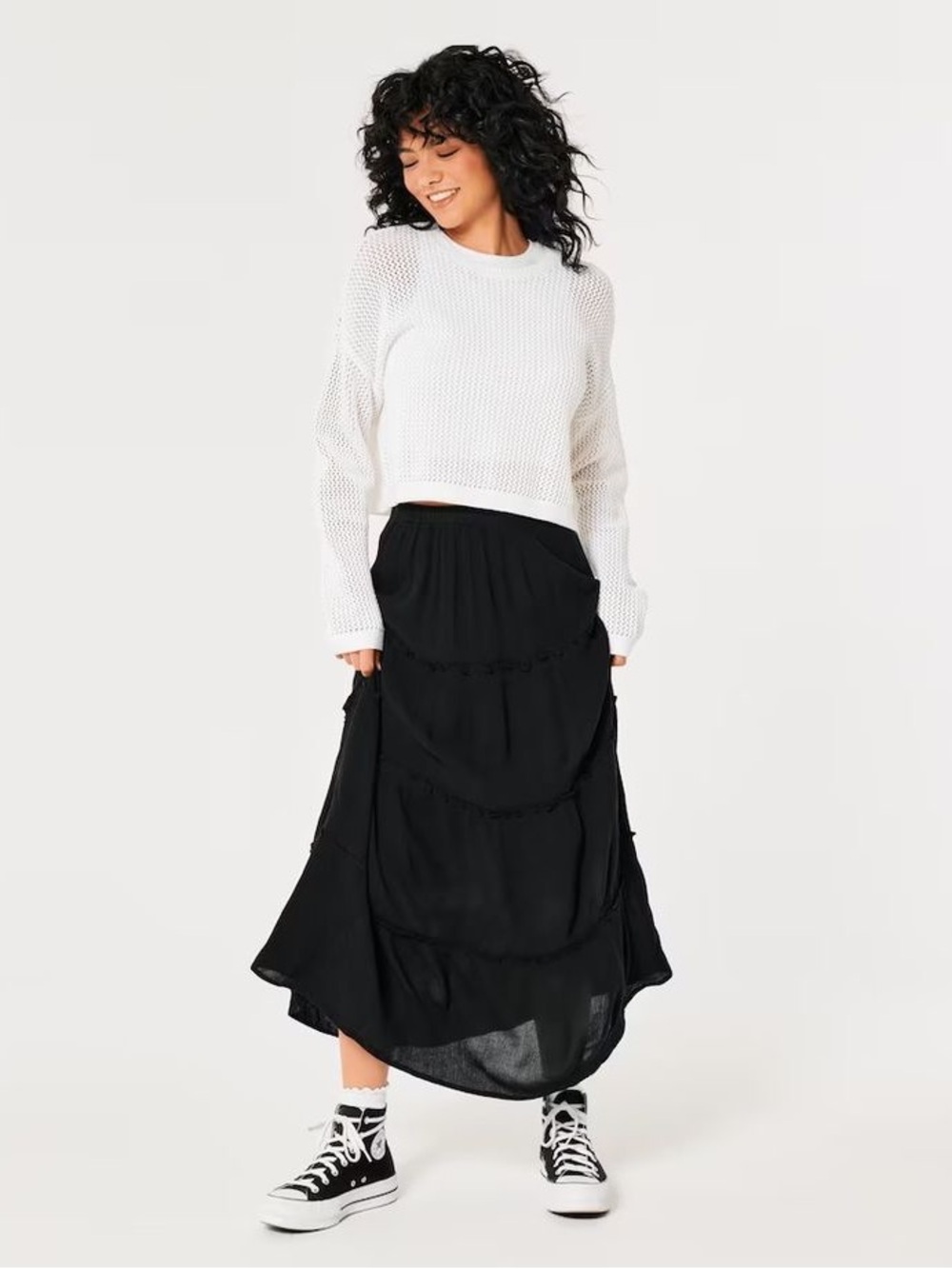 HOLLISTER Black Tiered Maxi Skirt Whimsical Y2k 2000s Western Boho - Picture 4 of 6